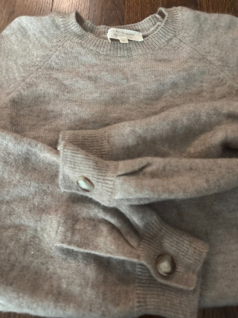 Sezane Oatmeal Beige Knit Sweater Button Cuffs — Size S - Picture 3 of 4